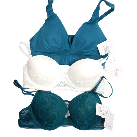 Auden Womens Bras 3 Pack Push Up & Lined Bralette White Turquoise Size 32A - Picture 1 of 16